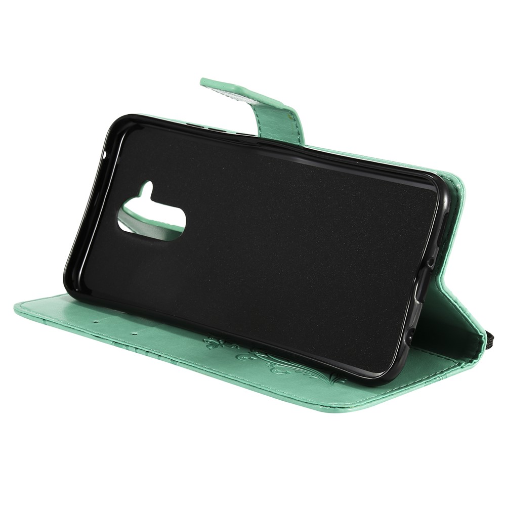 Imprint Butterfly Flower Leather Wallet Magnetic Stand Casing for Huawei Mate 20 Lite - Cyan-8
