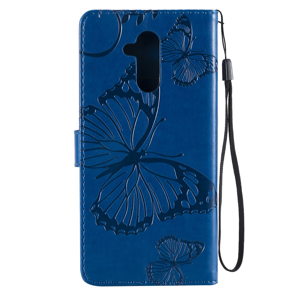 Imprint Butterfly Flower Leather Wallet Magnetic Stand Protective Cover for Huawei Mate 20 Lite - Blue-3