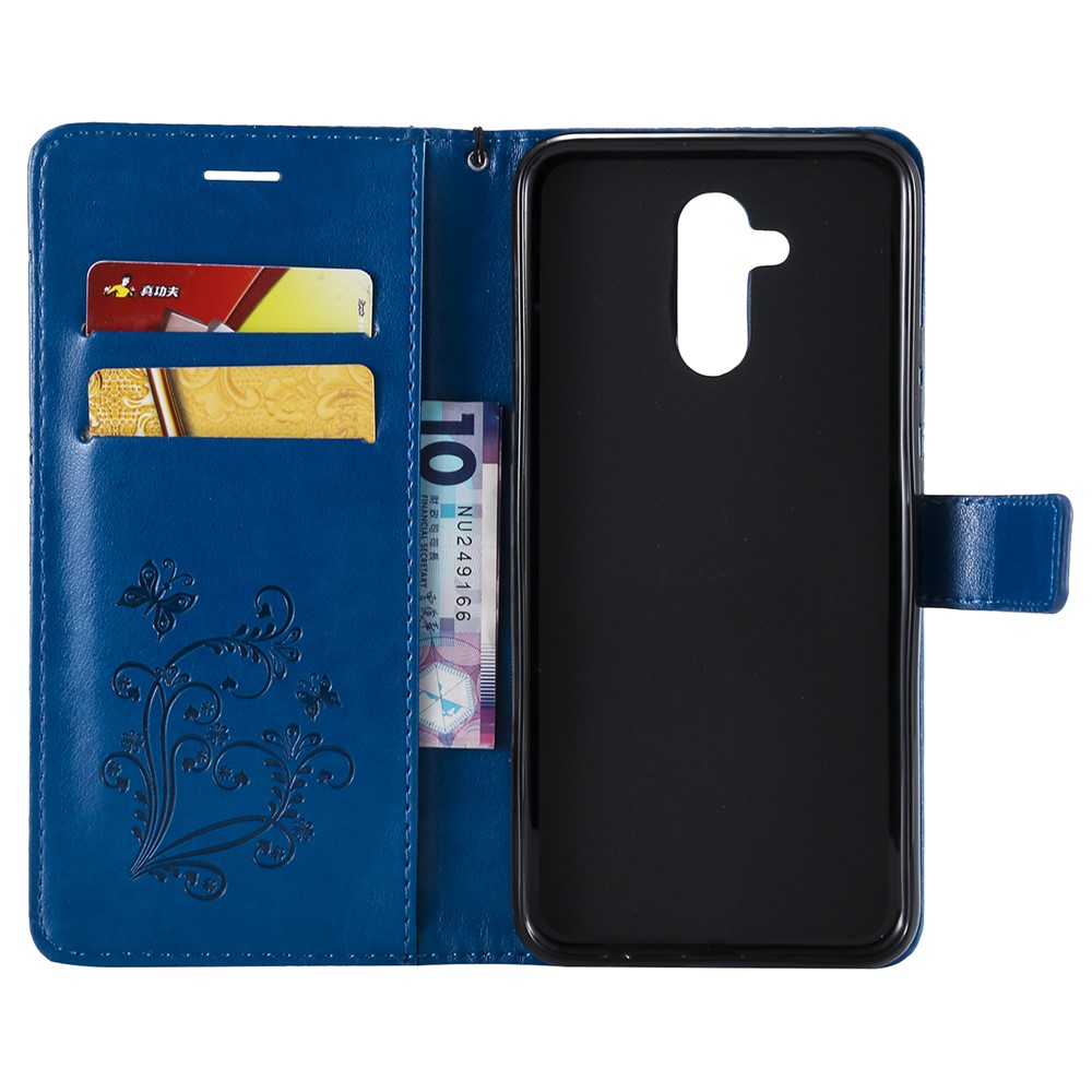 Imprint Butterfly Flower Leather Wallet Magnetic Stand Protective Cover for Huawei Mate 20 Lite - Blue-4