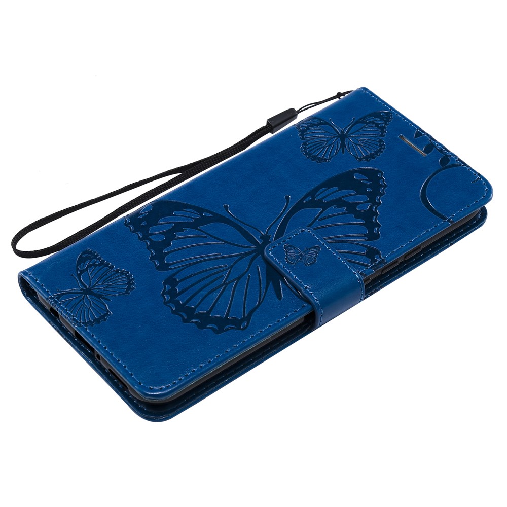 Imprint Butterfly Flower Leather Wallet Magnetic Stand Protective Cover for Huawei Mate 20 Lite - Blue-5