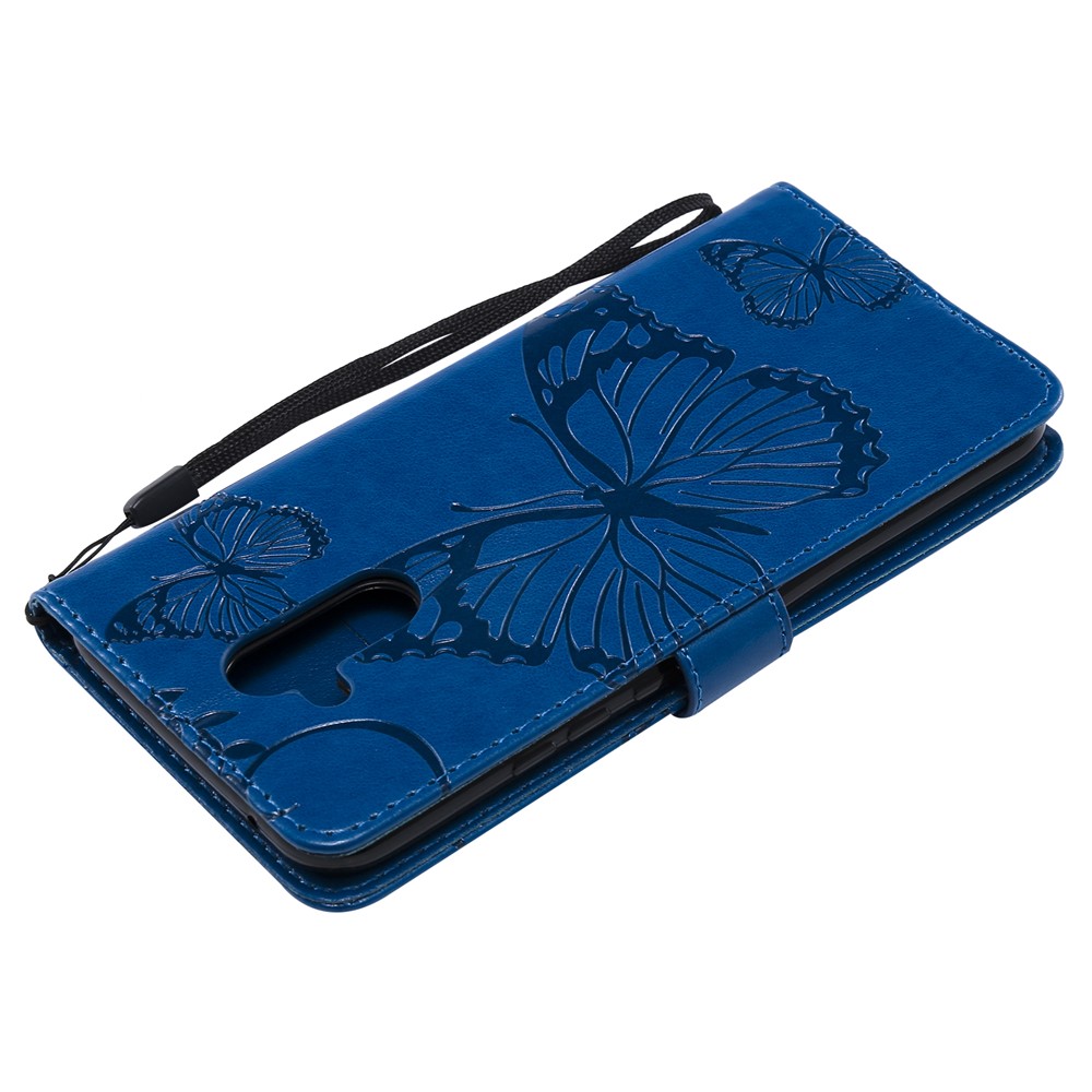 Imprint Butterfly Flower Leather Wallet Magnetic Stand Protective Cover for Huawei Mate 20 Lite - Blue-6