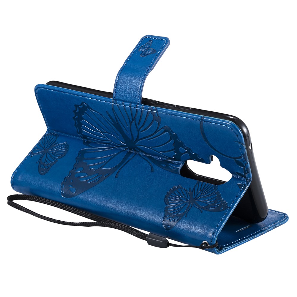 Imprint Butterfly Flower Leather Wallet Magnetic Stand Protective Cover for Huawei Mate 20 Lite - Blue-7
