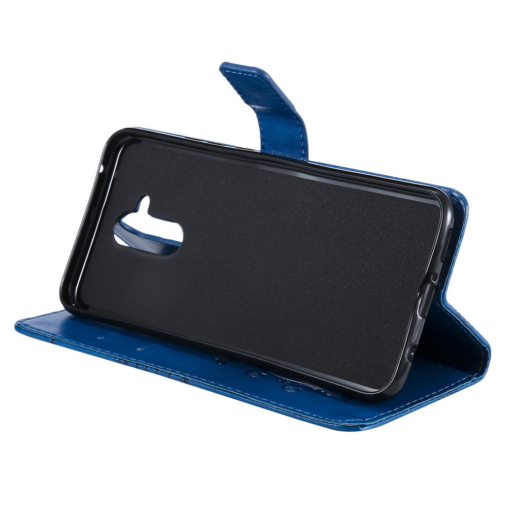Imprint Butterfly Flower Leather Wallet Magnetic Stand Protective Cover for Huawei Mate 20 Lite - Blue-8
