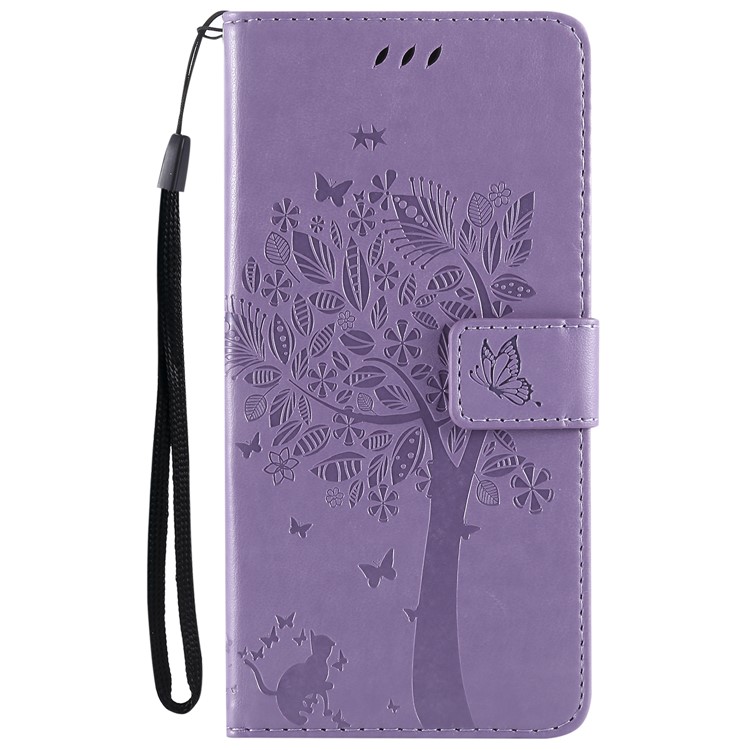 Imprint Cat and Tree Wallet Stand PU Leather Mobile Phone Case with Lanyard for Huawei Mate 20 Lite - Light Purple-2