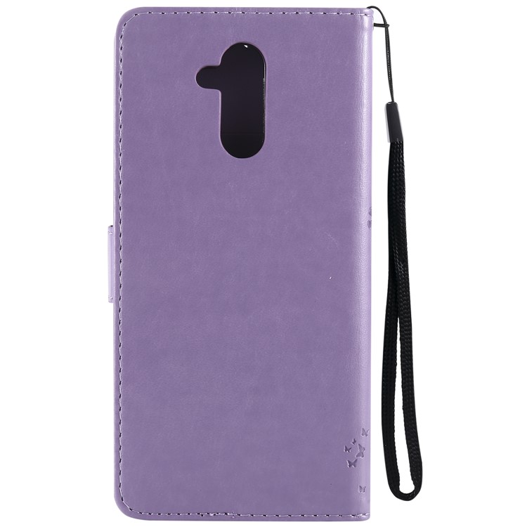 Imprint Cat and Tree Wallet Stand PU Leather Mobile Phone Case with Lanyard for Huawei Mate 20 Lite - Light Purple-3