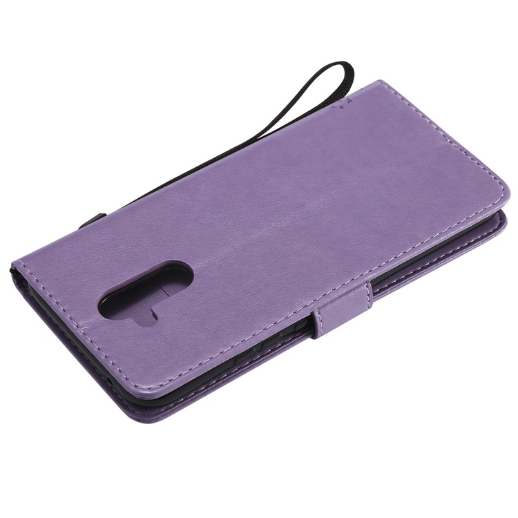 Imprint Cat and Tree Wallet Stand PU Leather Mobile Phone Case with Lanyard for Huawei Mate 20 Lite - Light Purple-6