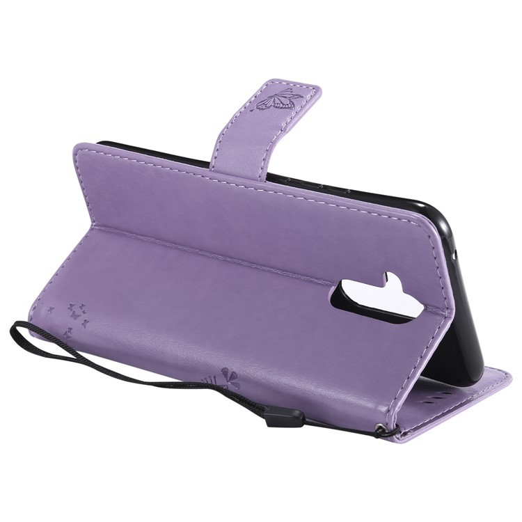 Imprint Cat and Tree Wallet Stand PU Leather Mobile Phone Case with Lanyard for Huawei Mate 20 Lite - Light Purple-7