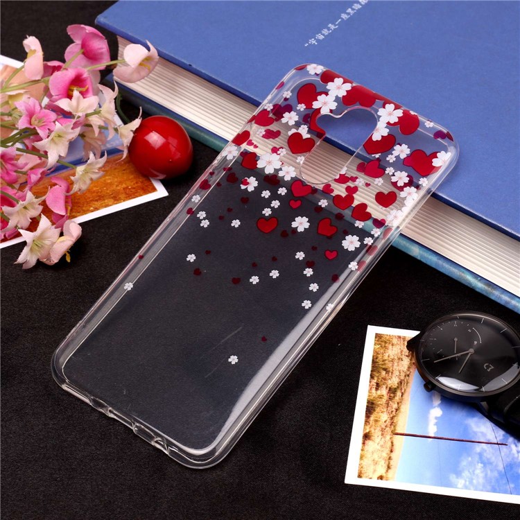 Pattern Printing IMD TPU Cellphone Case for Huawei Mate 20 Lite / Maimang 7 - Red Heart and White Flower-1