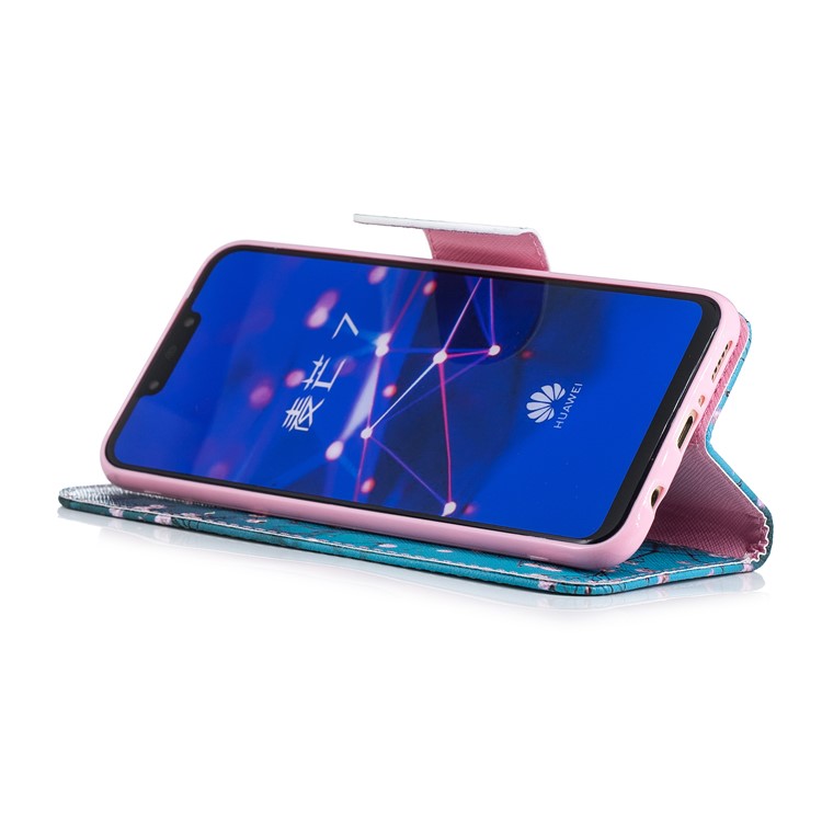 Pattern Printing PU Leather Wallet Stand Phone Case for Huawei Mate 20 Lite / Maimang 7 - Tree with Flowers-10