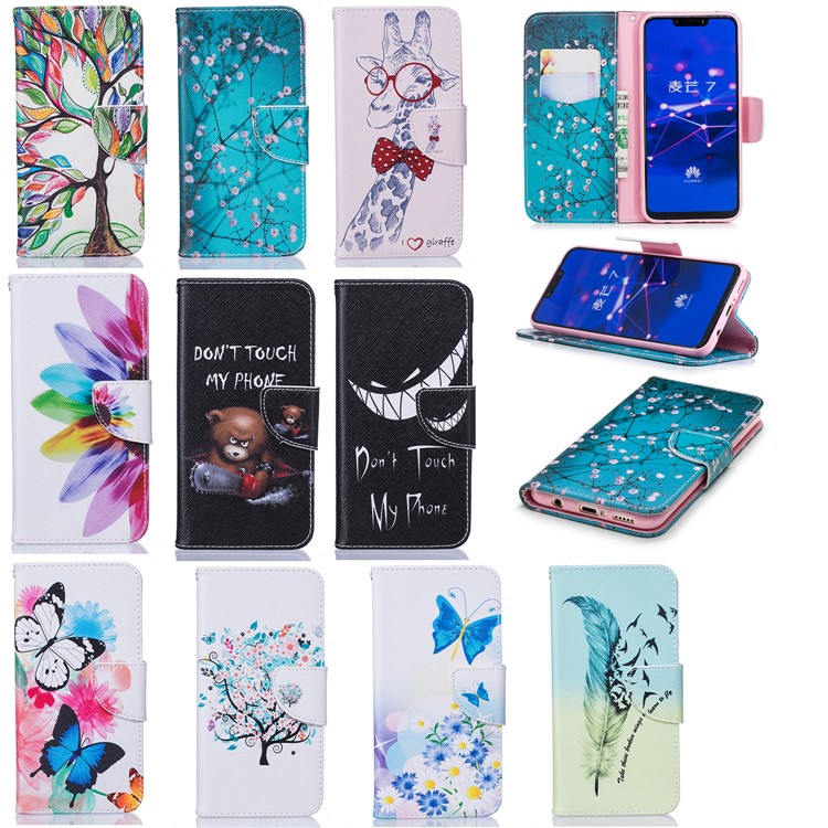 Pattern Printing PU Leather Wallet Stand Phone Case for Huawei Mate 20 Lite / Maimang 7 - Tree with Flowers-14