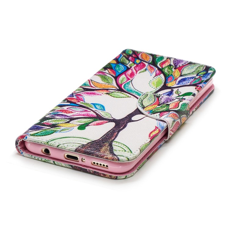 Pattern Printing PU Leather Wallet Stand Phone Cover for Huawei Mate 20 Lite / Maimang 7 - Colorized Tree-11