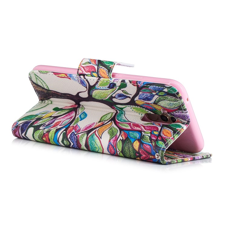 Pattern Printing PU Leather Wallet Stand Phone Cover for Huawei Mate 20 Lite / Maimang 7 - Colorized Tree-9