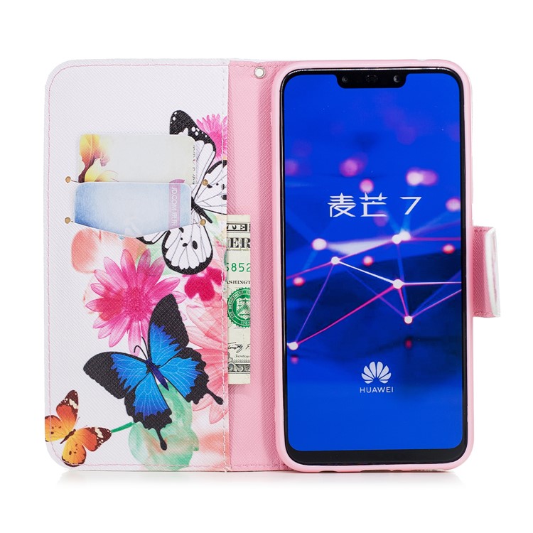 Pattern Printing PU Leather Wallet Stand Phone Case Shell for Huawei Mate 20 Lite / Maimang 7 - Colorful Butterflies-13