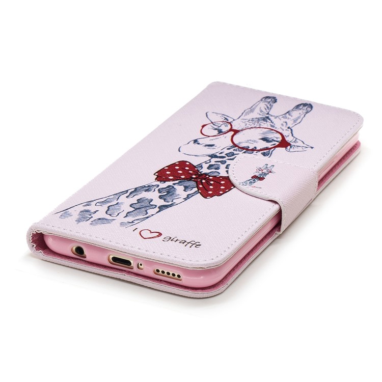 Pattern Printing PU Leather Wallet Stand Phone Casing for Huawei Mate 20 Lite / Maimang 7 - Giraffe Wearing Glasses-11