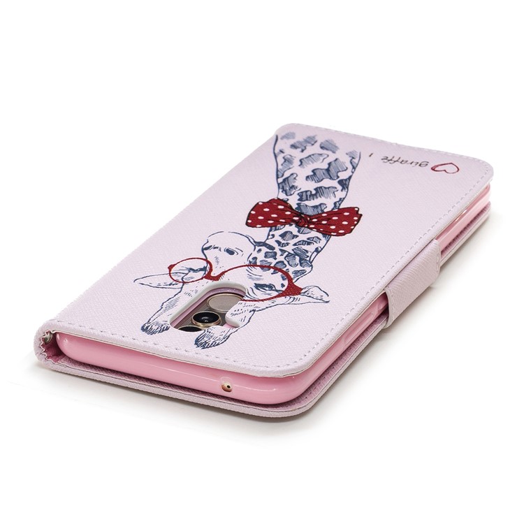Pattern Printing PU Leather Wallet Stand Phone Casing for Huawei Mate 20 Lite / Maimang 7 - Giraffe Wearing Glasses-12