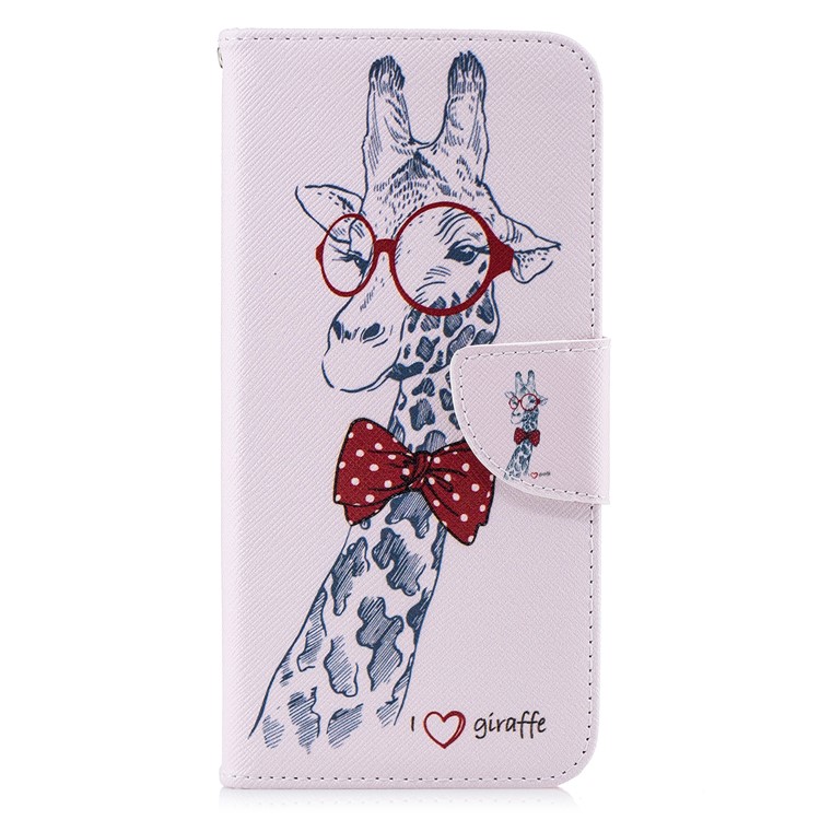 Pattern Printing PU Leather Wallet Stand Phone Casing for Huawei Mate 20 Lite / Maimang 7 - Giraffe Wearing Glasses-7