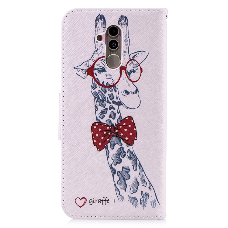 Pattern Printing PU Leather Wallet Stand Phone Casing for Huawei Mate 20 Lite / Maimang 7 - Giraffe Wearing Glasses-8
