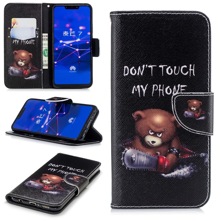Pattern Printing PU Leather Wallet Stand Phone Accessory Case for Huawei Mate 20 Lite / Maimang 7 - Bear And Its Warnings-1