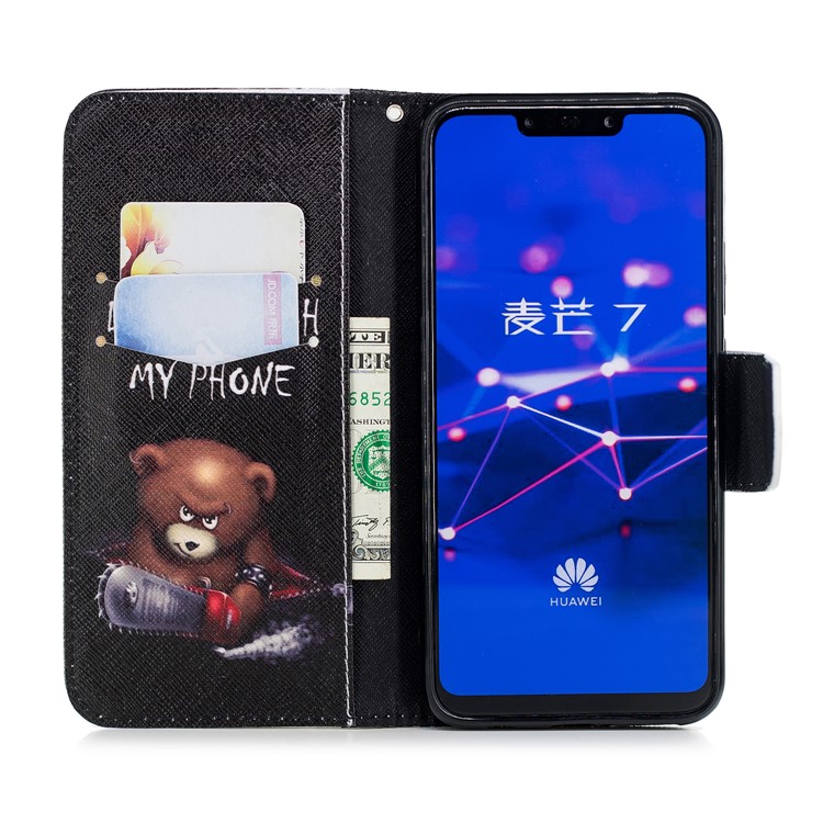 Pattern Printing PU Leather Wallet Stand Phone Accessory Case for Huawei Mate 20 Lite / Maimang 7 - Bear And Its Warnings-13