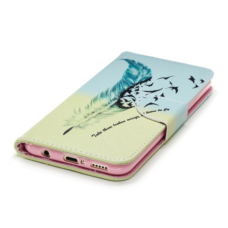 Pattern Printing PU Leather Wallet Stand Mobile Cover for Huawei Mate 20 Lite / Maimang 7 - Feather Pattern-11