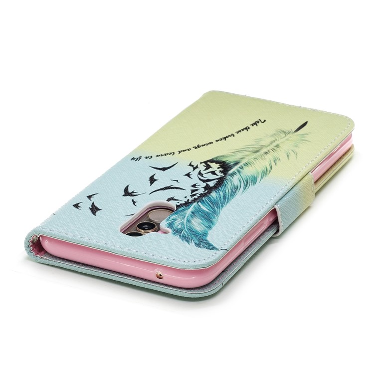 Pattern Printing PU Leather Wallet Stand Mobile Cover for Huawei Mate 20 Lite / Maimang 7 - Feather Pattern-12