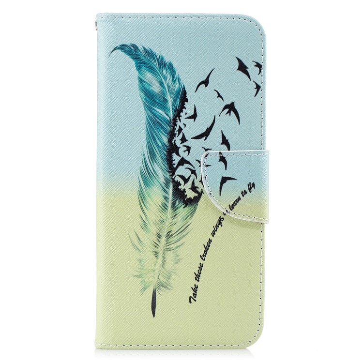 Pattern Printing PU Leather Wallet Stand Mobile Cover for Huawei Mate 20 Lite / Maimang 7 - Feather Pattern-7