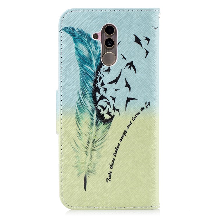 Pattern Printing PU Leather Wallet Stand Mobile Cover for Huawei Mate 20 Lite / Maimang 7 - Feather Pattern-8