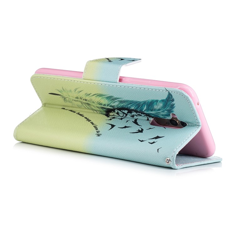 Pattern Printing PU Leather Wallet Stand Mobile Cover for Huawei Mate 20 Lite / Maimang 7 - Feather Pattern-9