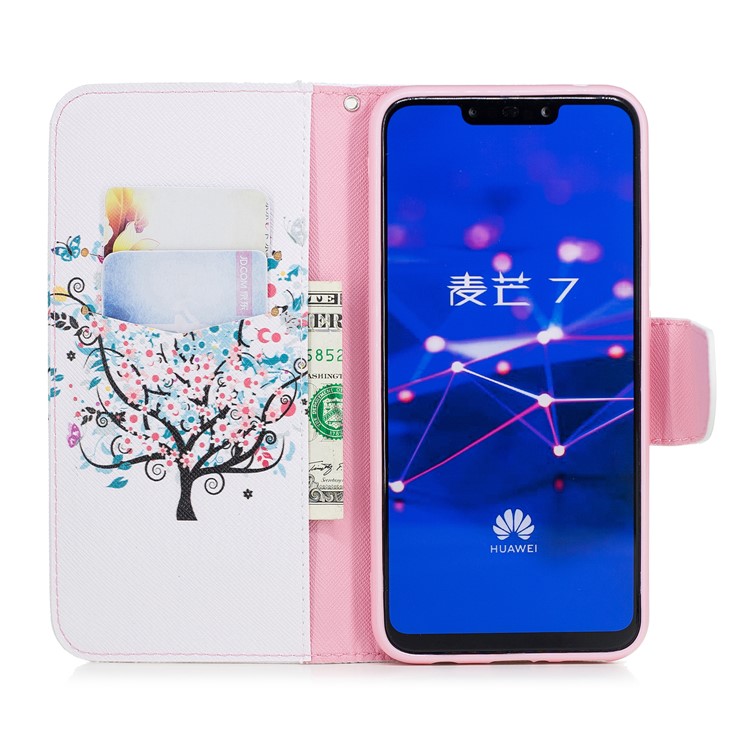 Pattern Printing PU Leather Wallet Stand Cellphone Case for Huawei Mate 20 Lite / Maimang 7 - Flowered Tree-13