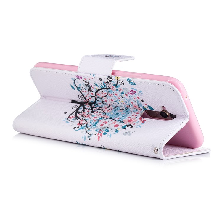 Pattern Printing PU Leather Wallet Stand Cellphone Case for Huawei Mate 20 Lite / Maimang 7 - Flowered Tree-9