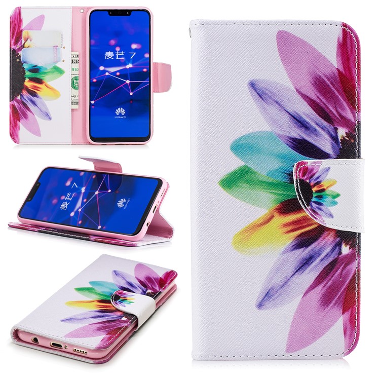 Pattern Printing PU Leather Wallet Stand Mobile Shell for Huawei Mate 20 Lite / Maimang 7 - Petals Pattern-1