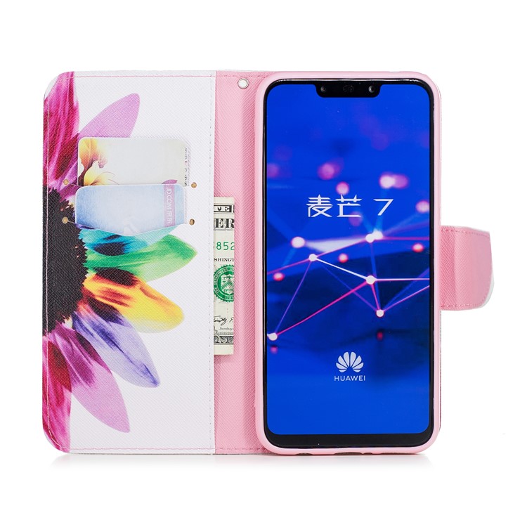 Pattern Printing PU Leather Wallet Stand Mobile Shell for Huawei Mate 20 Lite / Maimang 7 - Petals Pattern-13