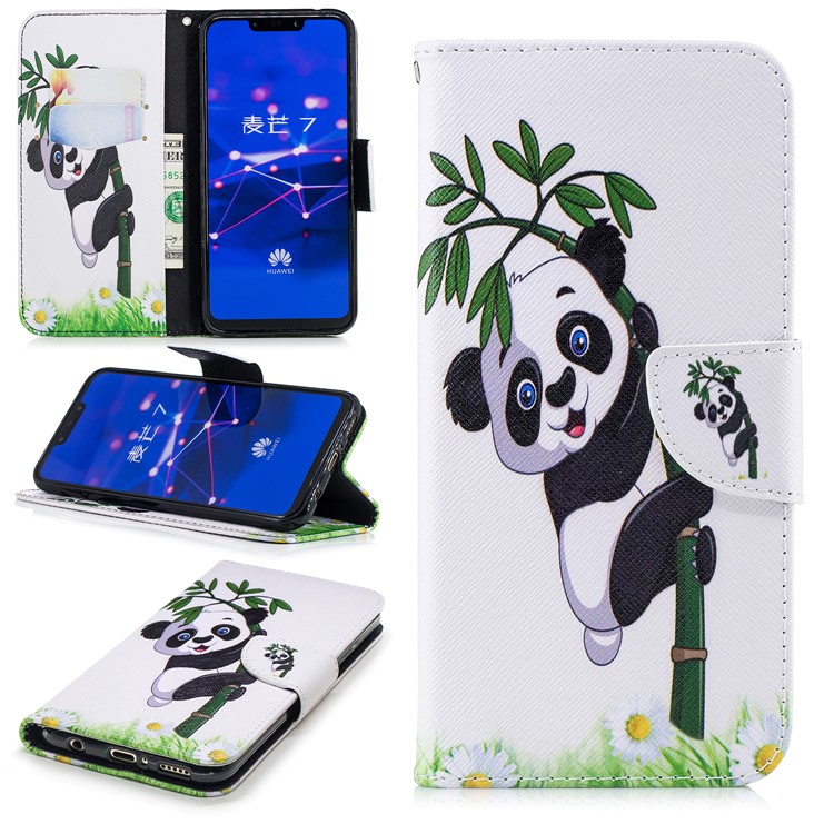For Huawei Mate 20 Lite / Maimang 7 Patterned Wallet Magnetic Leather Casing with Stand - Panda on Bamboo-1