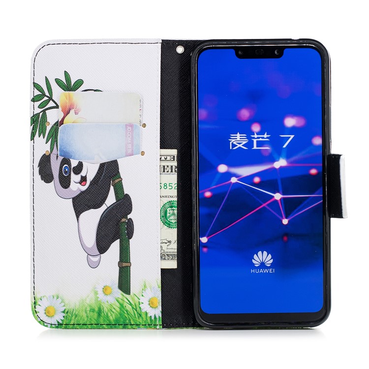 For Huawei Mate 20 Lite / Maimang 7 Patterned Wallet Magnetic Leather Casing with Stand - Panda on Bamboo-13