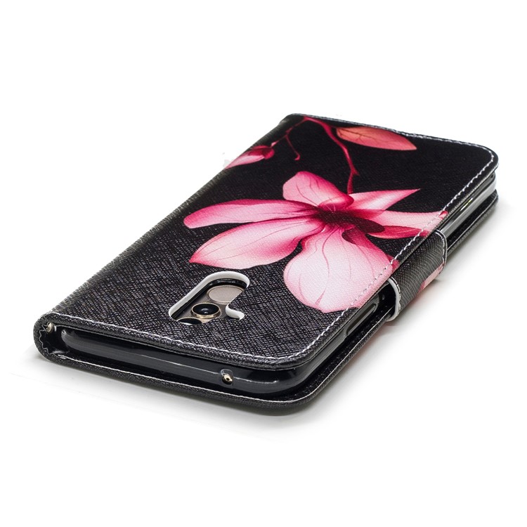 For Huawei Mate 20 Lite / Maimang 7 Patterned Wallet Magnetic Leather Cover with Stand - Pink Flower-12