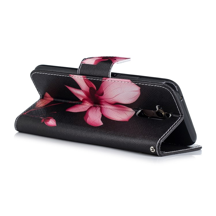 For Huawei Mate 20 Lite / Maimang 7 Patterned Wallet Magnetic Leather Cover with Stand - Pink Flower-9