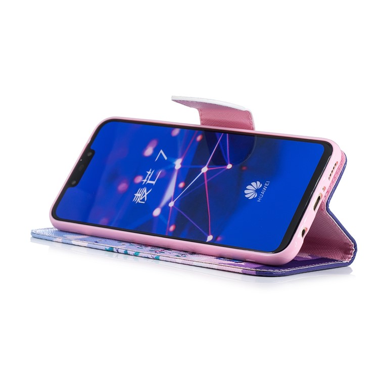 For Huawei Mate 20 Lite / Maimang 7 Patterned Wallet Magnetic Leather Shell with Stand - Owls on Swing-10