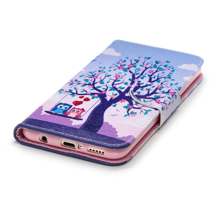 For Huawei Mate 20 Lite / Maimang 7 Patterned Wallet Magnetic Leather Shell with Stand - Owls on Swing-11