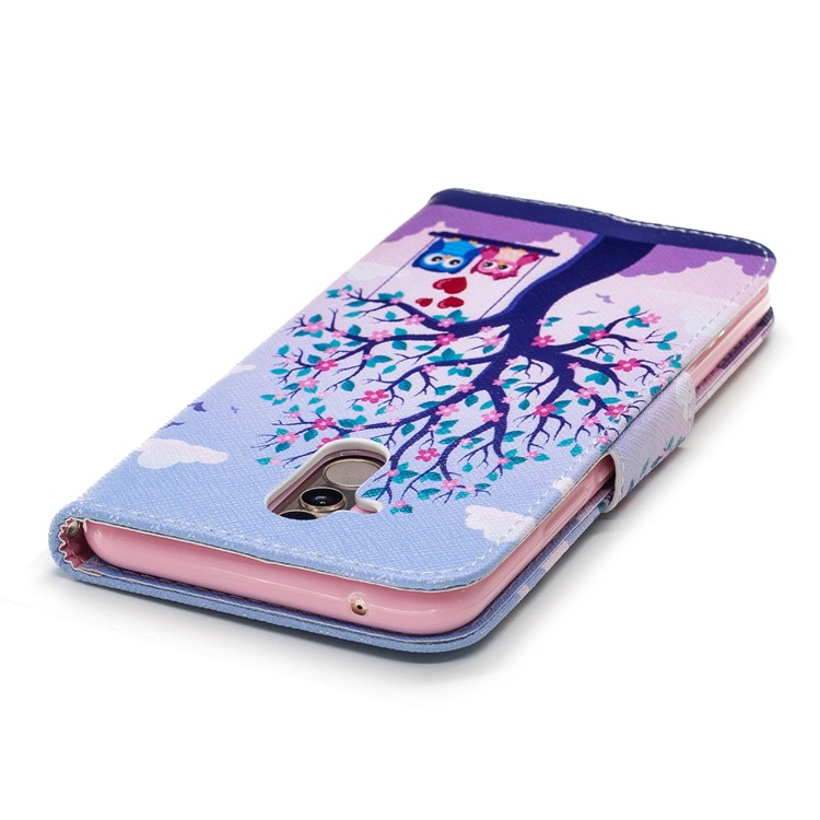 For Huawei Mate 20 Lite / Maimang 7 Patterned Wallet Magnetic Leather Shell with Stand - Owls on Swing-12