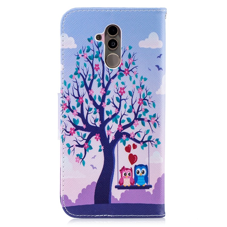 For Huawei Mate 20 Lite / Maimang 7 Patterned Wallet Magnetic Leather Shell with Stand - Owls on Swing-8