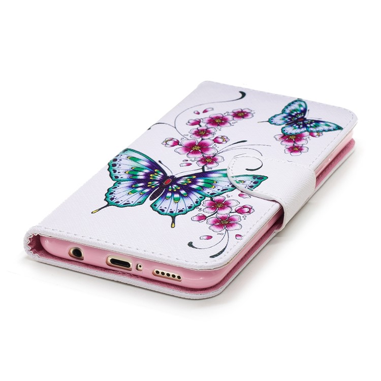 For Huawei Mate 20 Lite / Maimang 7 Patterned Wallet Magnetic Leather Mobile Case with Stand - Butterflies and Flowers-11