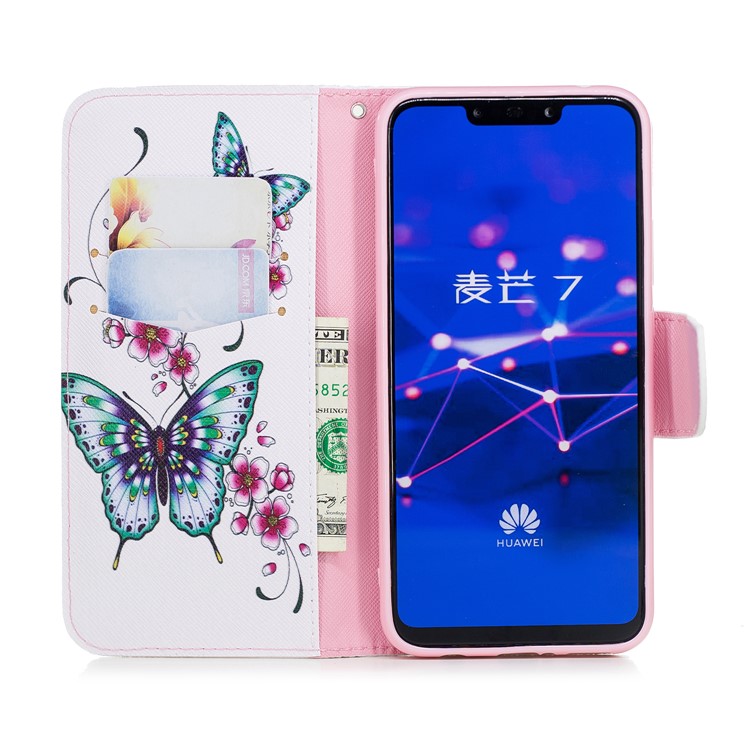 For Huawei Mate 20 Lite / Maimang 7 Patterned Wallet Magnetic Leather Mobile Case with Stand - Butterflies and Flowers-13