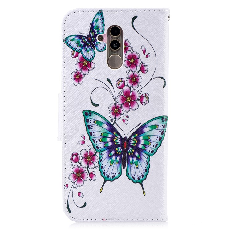 For Huawei Mate 20 Lite / Maimang 7 Patterned Wallet Magnetic Leather Mobile Case with Stand - Butterflies and Flowers-8