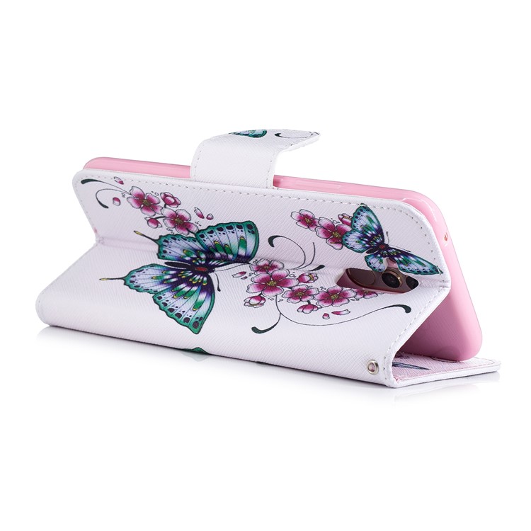 For Huawei Mate 20 Lite / Maimang 7 Patterned Wallet Magnetic Leather Mobile Case with Stand - Butterflies and Flowers-9