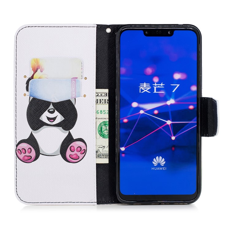 For Huawei Mate 20 Lite / Maimang 7 Patterned Wallet Magnetic Leather Cellphone Case with Stand - Cute Panda-13