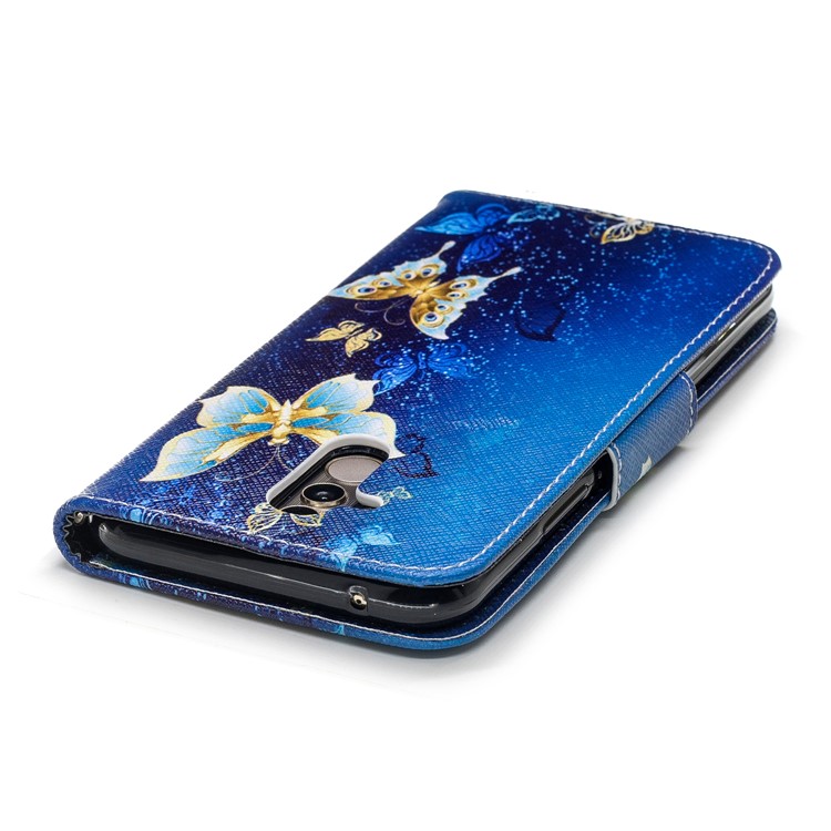 For Huawei Mate 20 Lite / Maimang 7 Patterned Wallet Magnetic Leather Cellphone Cover with Stand - Gold and Blue Butterfly-12