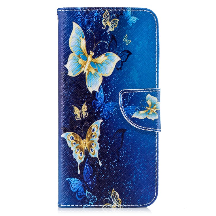 For Huawei Mate 20 Lite / Maimang 7 Patterned Wallet Magnetic Leather Cellphone Cover with Stand - Gold and Blue Butterfly-7