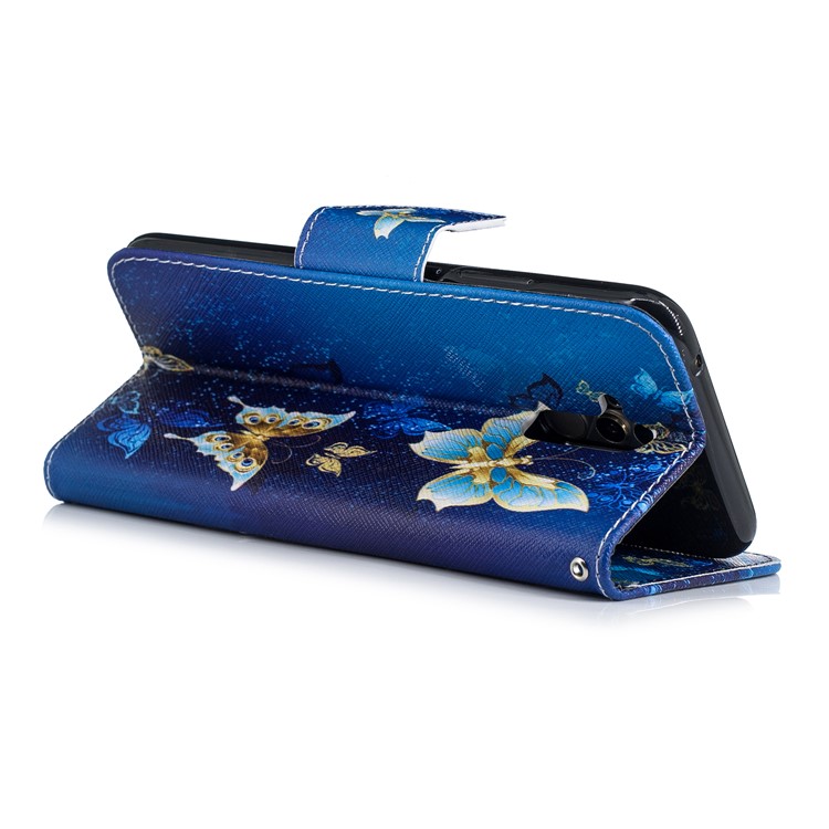 For Huawei Mate 20 Lite / Maimang 7 Patterned Wallet Magnetic Leather Cellphone Cover with Stand - Gold and Blue Butterfly-9