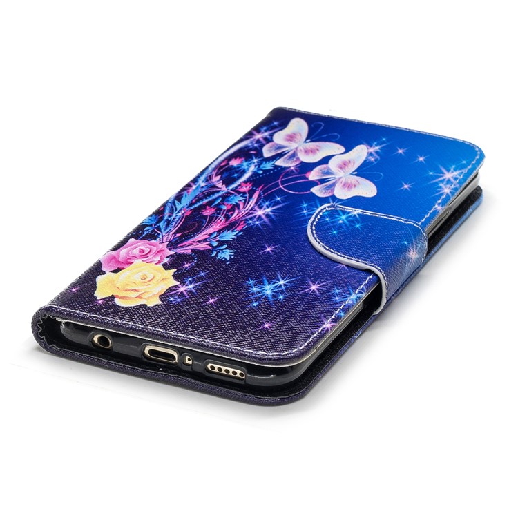 For Huawei Mate 20 Lite / Maimang 7 Patterned Wallet Magnetic Leather Shell Case with Stand - Crystal Butterfly and Flower-11