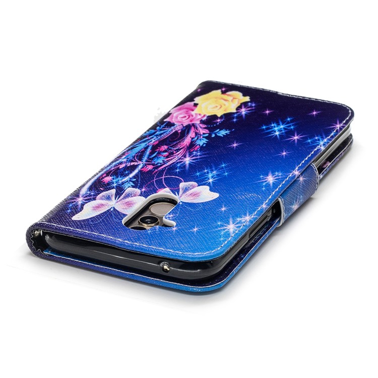 For Huawei Mate 20 Lite / Maimang 7 Patterned Wallet Magnetic Leather Shell Case with Stand - Crystal Butterfly and Flower-12